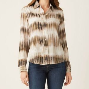 Fifteen Twenty Blouse‎ XS Long Sleeve Neutral Taupe Shibori Viscose Crepe